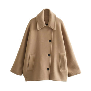 Isabella – Elegante Dames Cape met Knopen en Wolblend