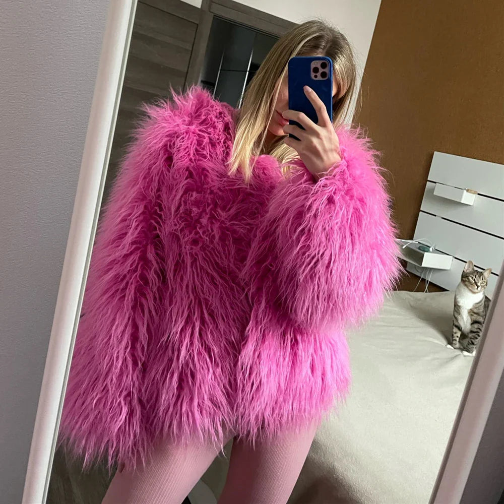 Elisa – Levendige Unisex Festival Faux Fur Jas