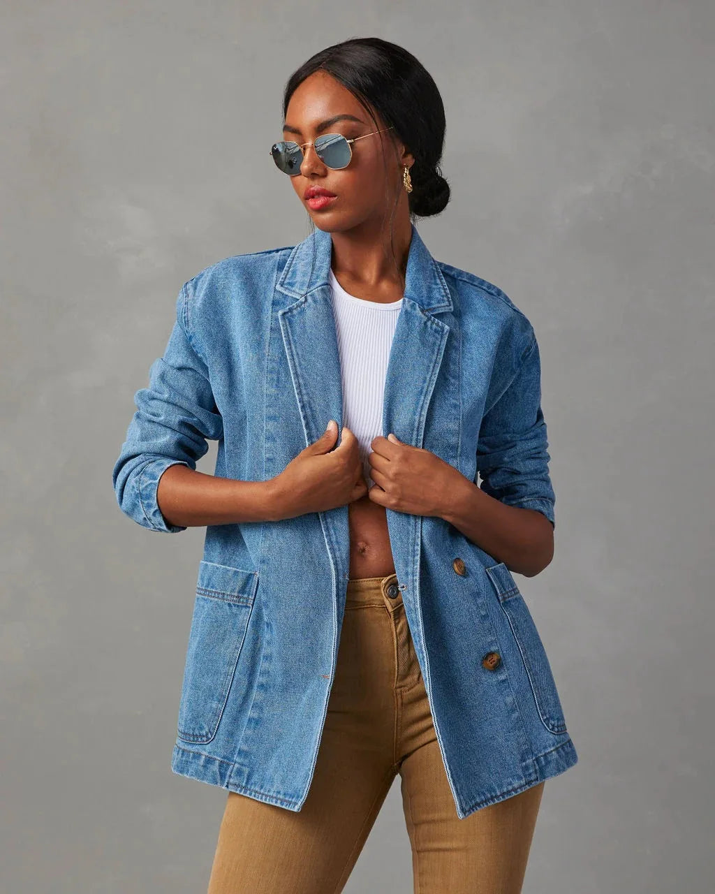 Velano – Vintage Blauwe Dames Denim Blazer