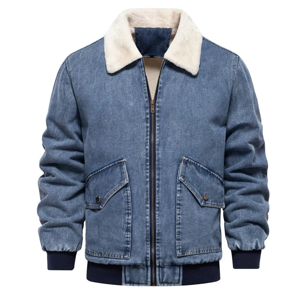 Lorenzo – Heren Denim Jack met Warme Sherpa Voering