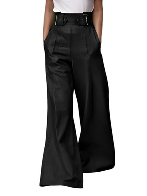 Alicia – Retro Wijde Dames Leren Flared Broek