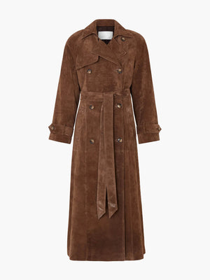 Marisol – Lange Dames Trenchcoat met Suède Look