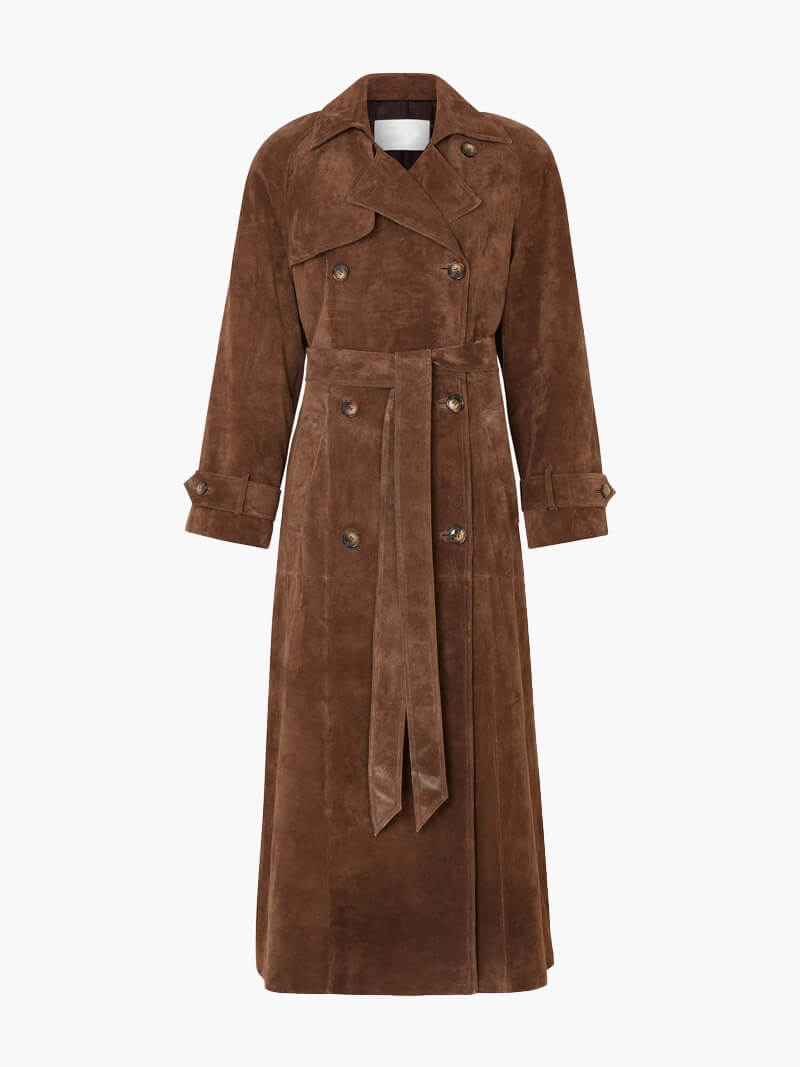 Marisol – Lange Dames Trenchcoat met Suède Look