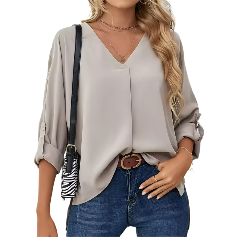 Giulia – Vintage Loose-Fit Dames Chiffon Blouse met V-Hals