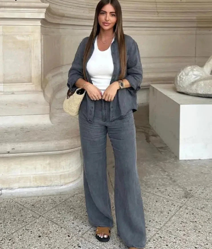 SofiaRanieri – Elegante effen damesbroek met hoge taille