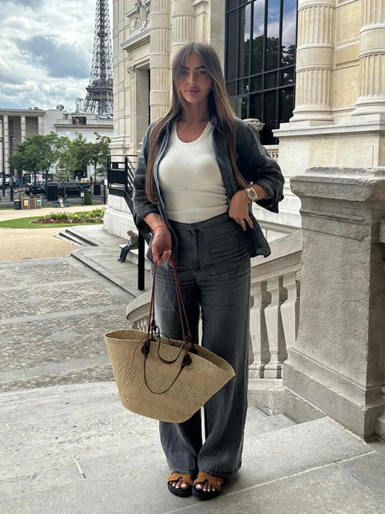 SofiaRanieri – Elegante effen damesbroek met hoge taille