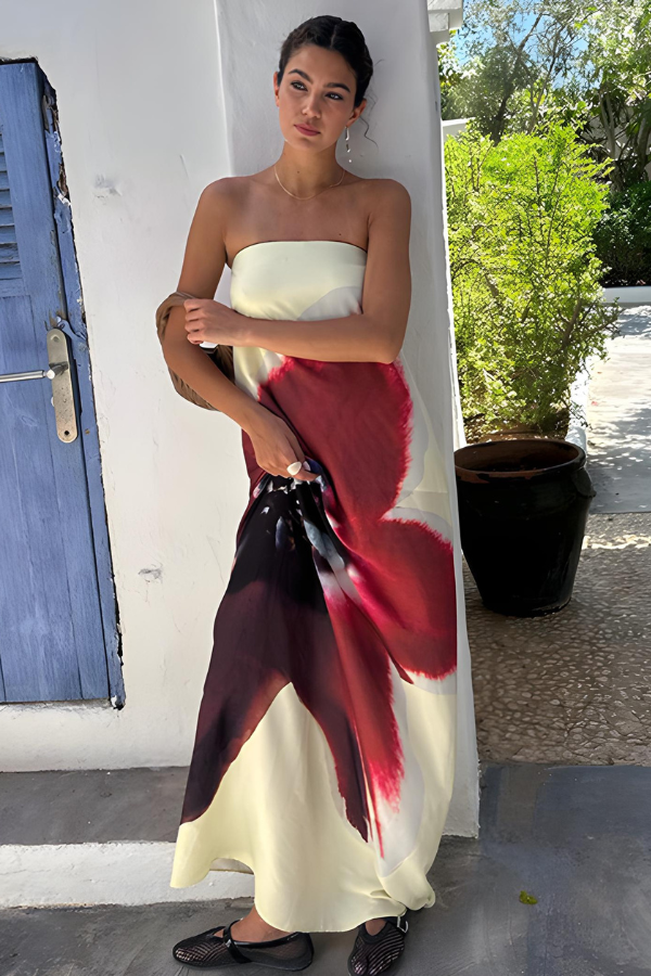 Isabella – Straploze Maxi Jurk met Gedurfde Bloemenprint