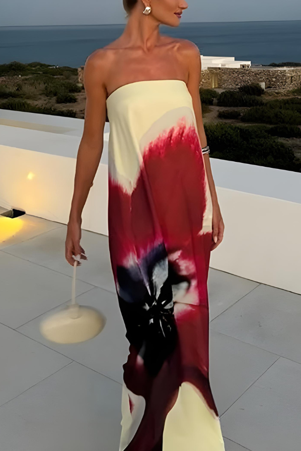 Isabella – Straploze Maxi Jurk met Gedurfde Bloemenprint