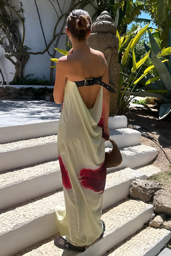 Isabella – Straploze Maxi Jurk met Gedurfde Bloemenprint