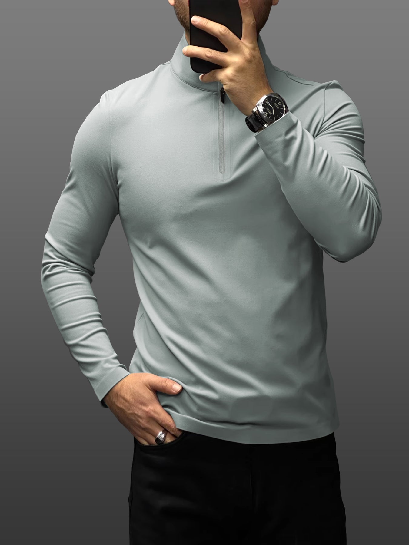 Francesco Miglia™ - Half zip mock neck tee