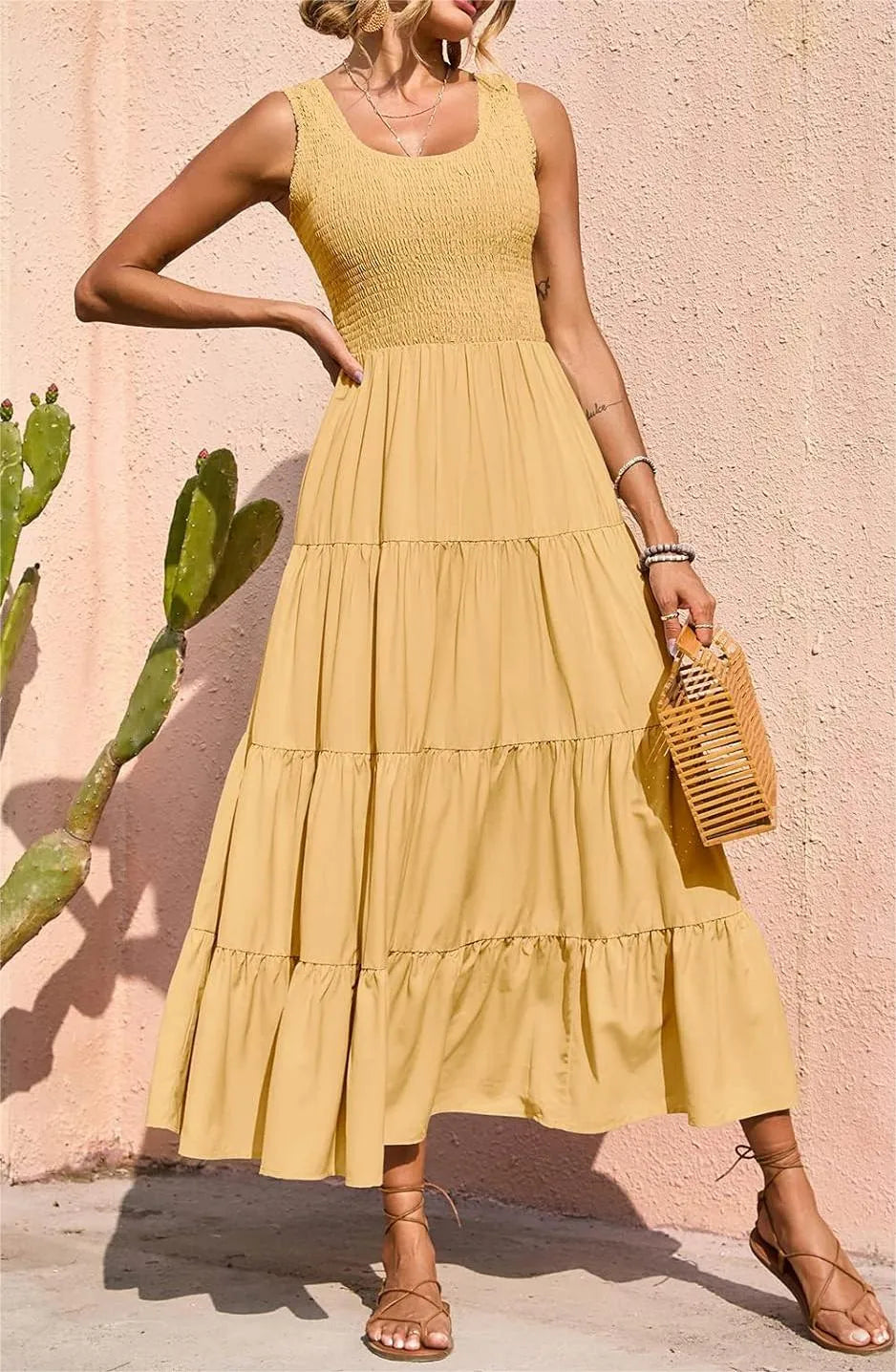 AmaliaFerretti Wijd uitgespreide jurk met gesmokte bandjes