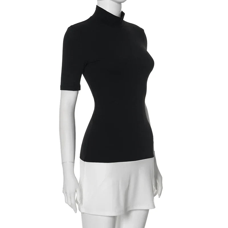 ElaraBianco Wit En Zwart Mini Jurkje Voor Vrouwen