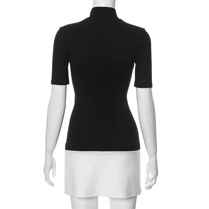 ElaraBianco Wit En Zwart Mini Jurkje Voor Vrouwen