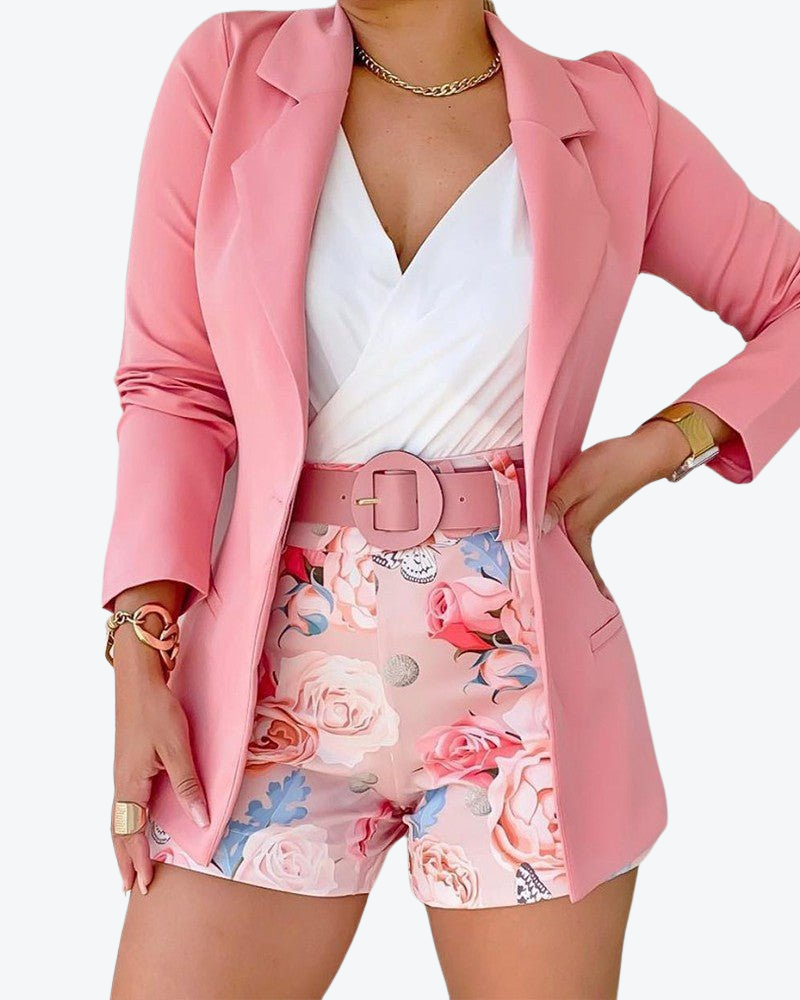 Camila – Dames Co-ord Set met Blazer en Bloemenprint Shorts