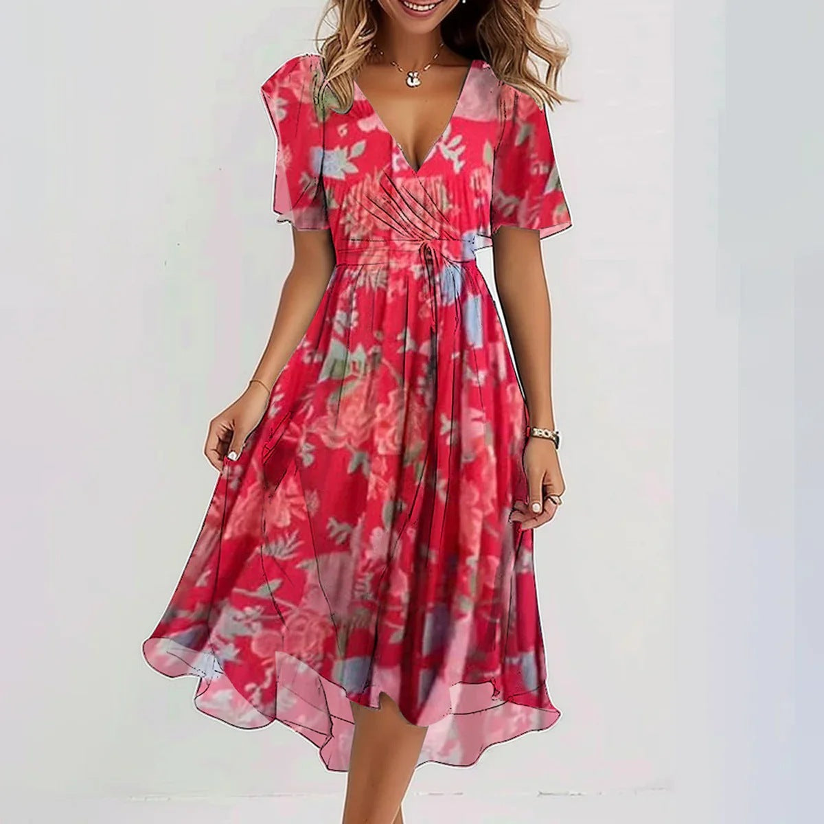 Isabella – Chiffon Zomerjurk met Bloemenprint voor Dames