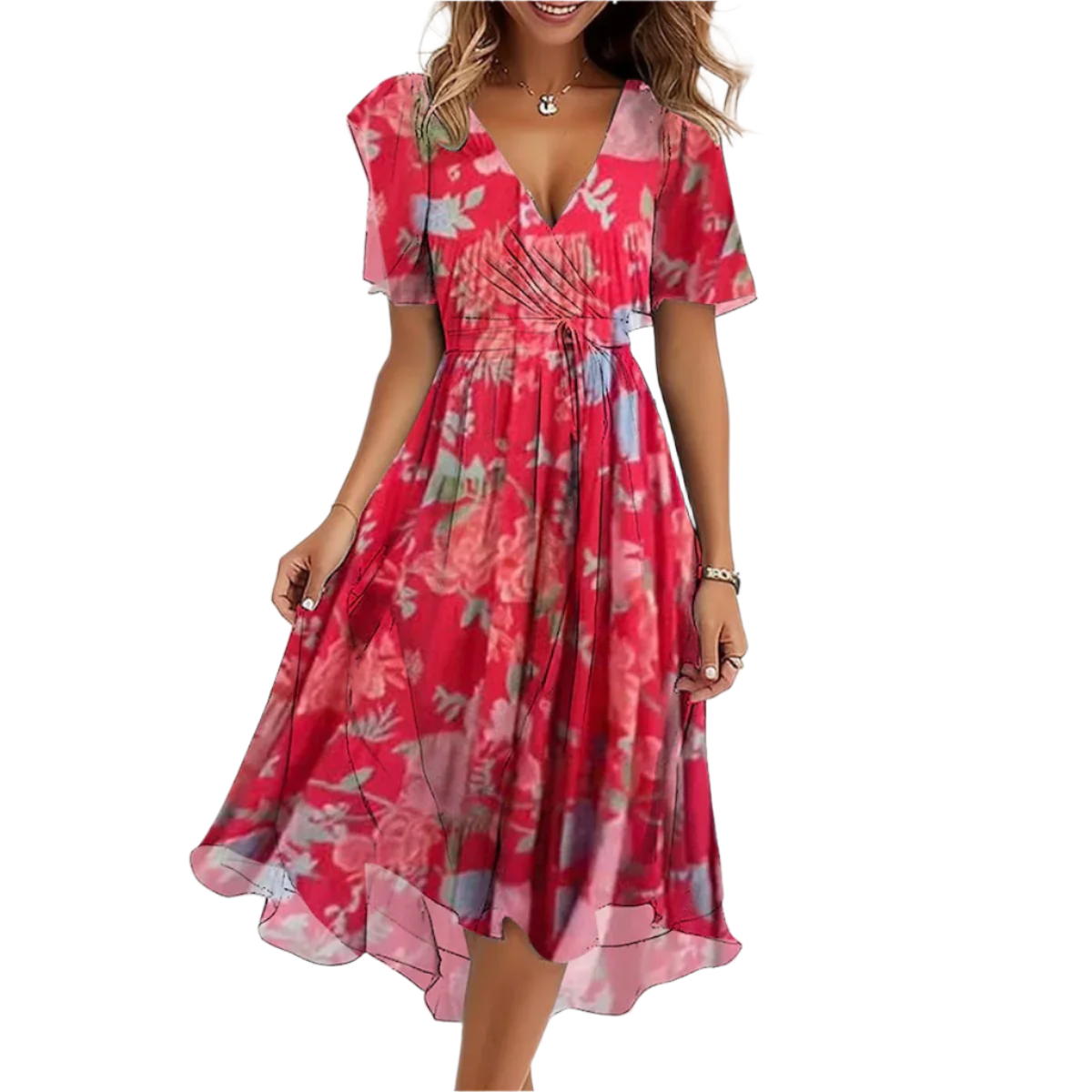 Isabella – Chiffon Zomerjurk met Bloemenprint voor Dames