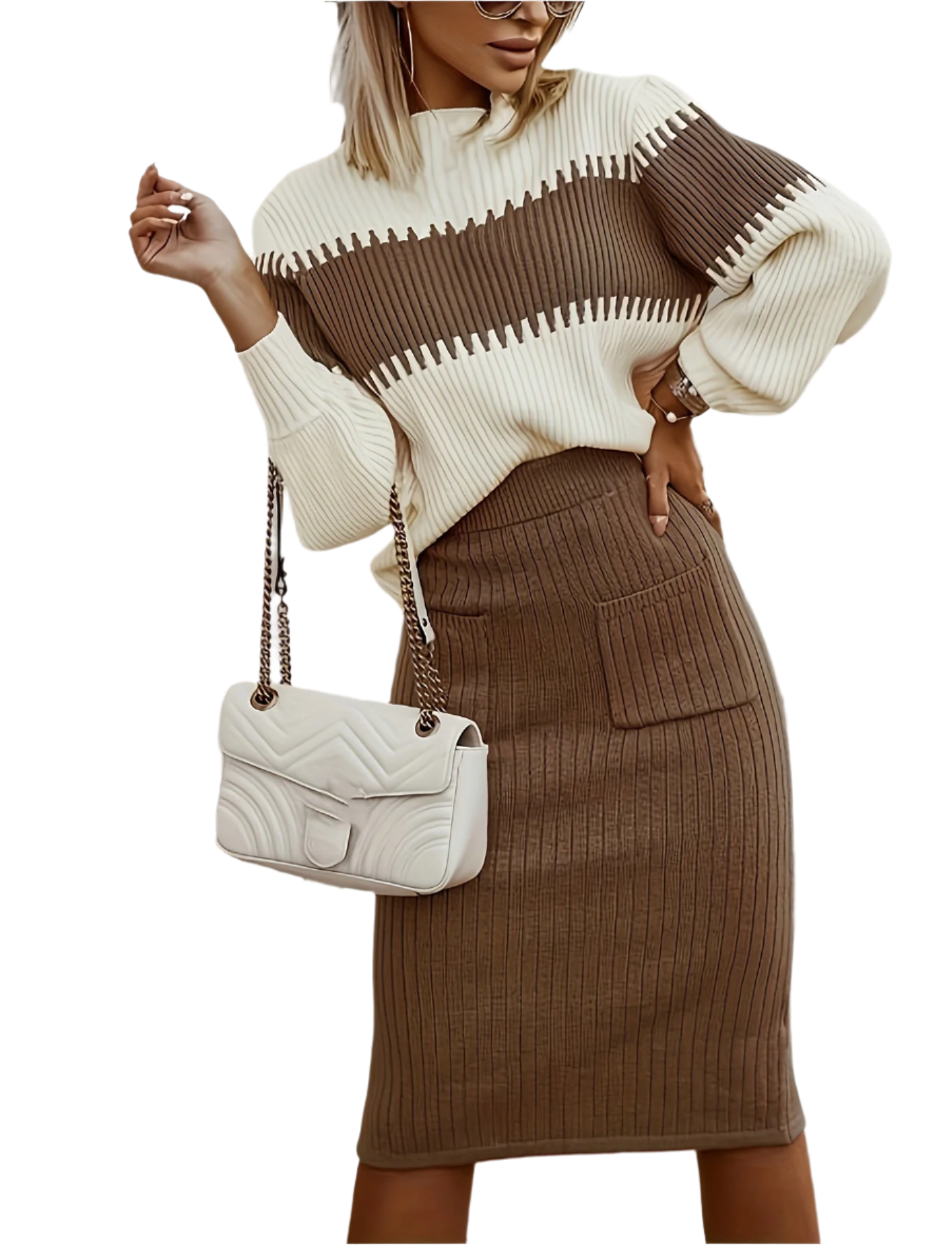 Chiara – Dames Lounge Set van Geribde Stof met Kleurvlakken