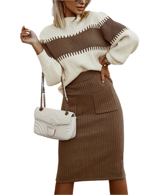 Chiara – Dames Lounge Set van Geribde Stof met Kleurvlakken