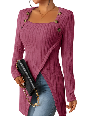 Sofia – Asymmetrische Geribbelde Dames Top met Knoopdetail