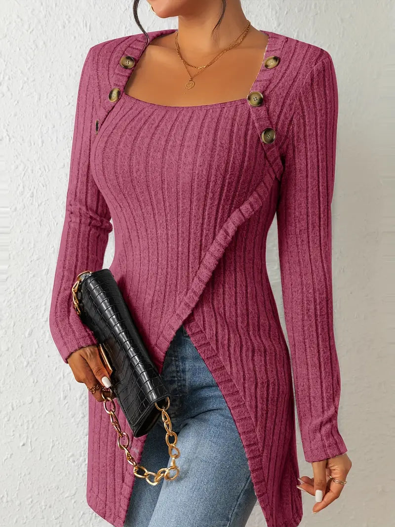 Sofia – Asymmetrische Geribbelde Dames Top met Knoopdetail