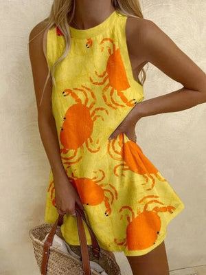 Alina – Speels Dames Mini Jurkje met Kustkrabprint