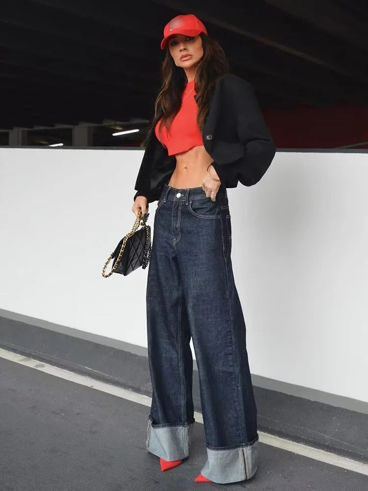 Sofia – Dames Denim Set met Cropped Jacket & Wide-Leg Jeans