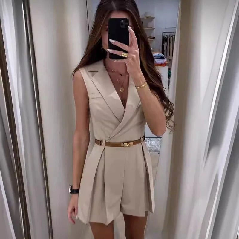 Camille – Khaki Jumpsuit met Tailleceintuur voor Dames