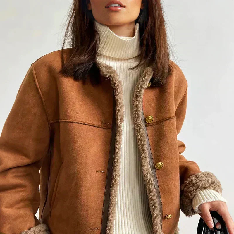 Loreine – Dames Shearling Winterjas met Knopen