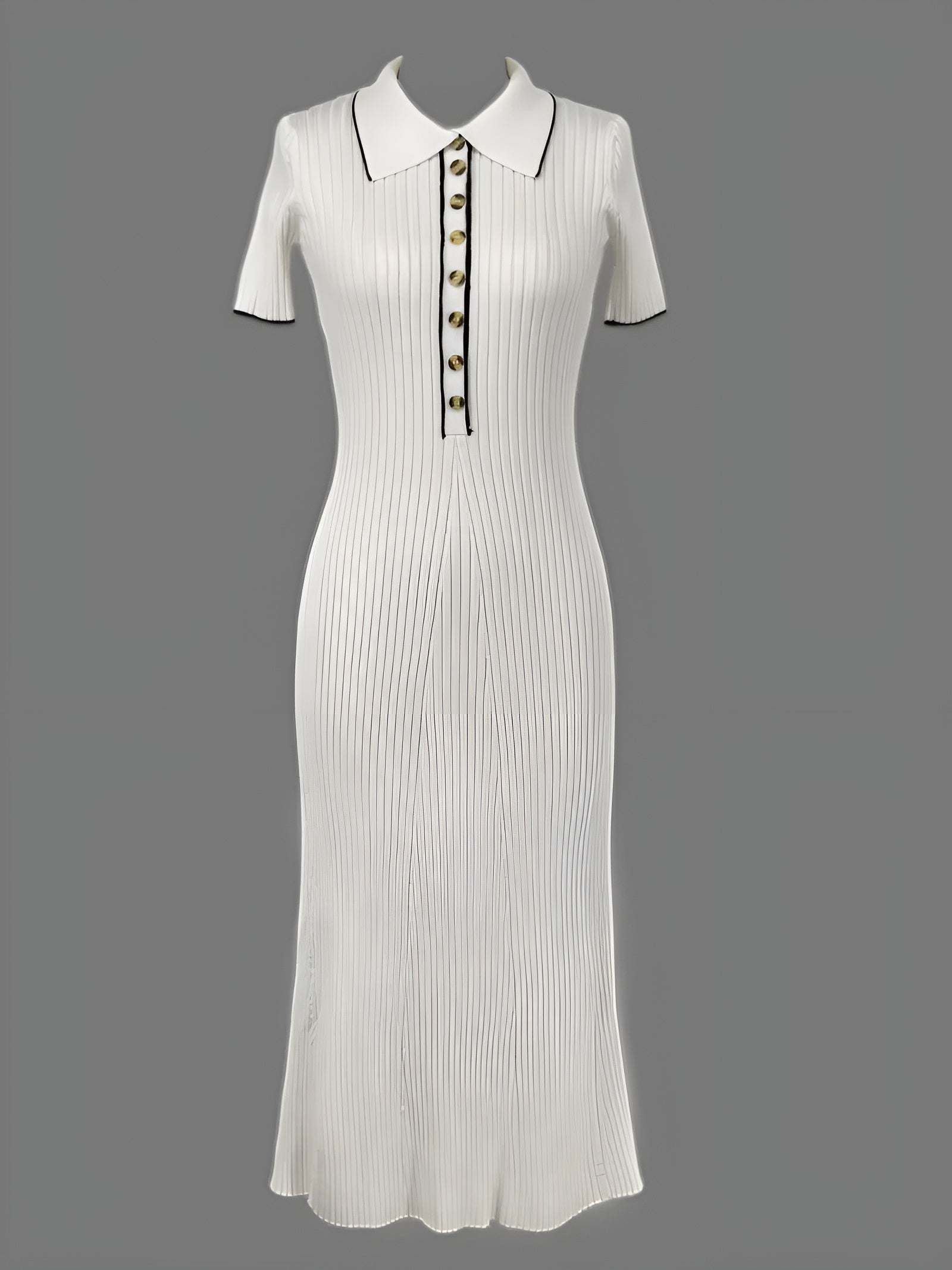 Isabelle – Mesh Jurk met Knoopdetails en V-hals voor Dames