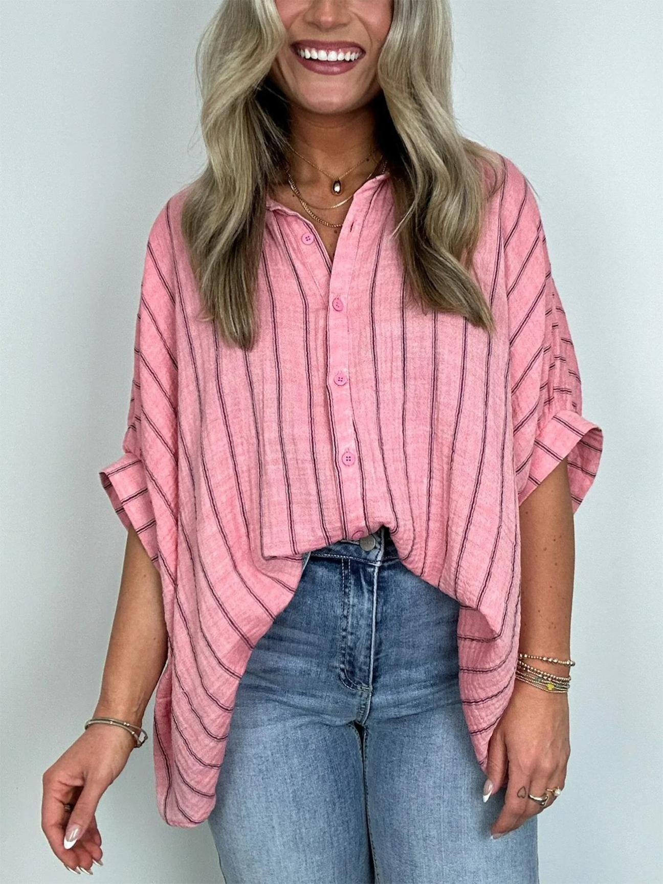 GiulioCaruso Oversized Gestreepte Button Down Top