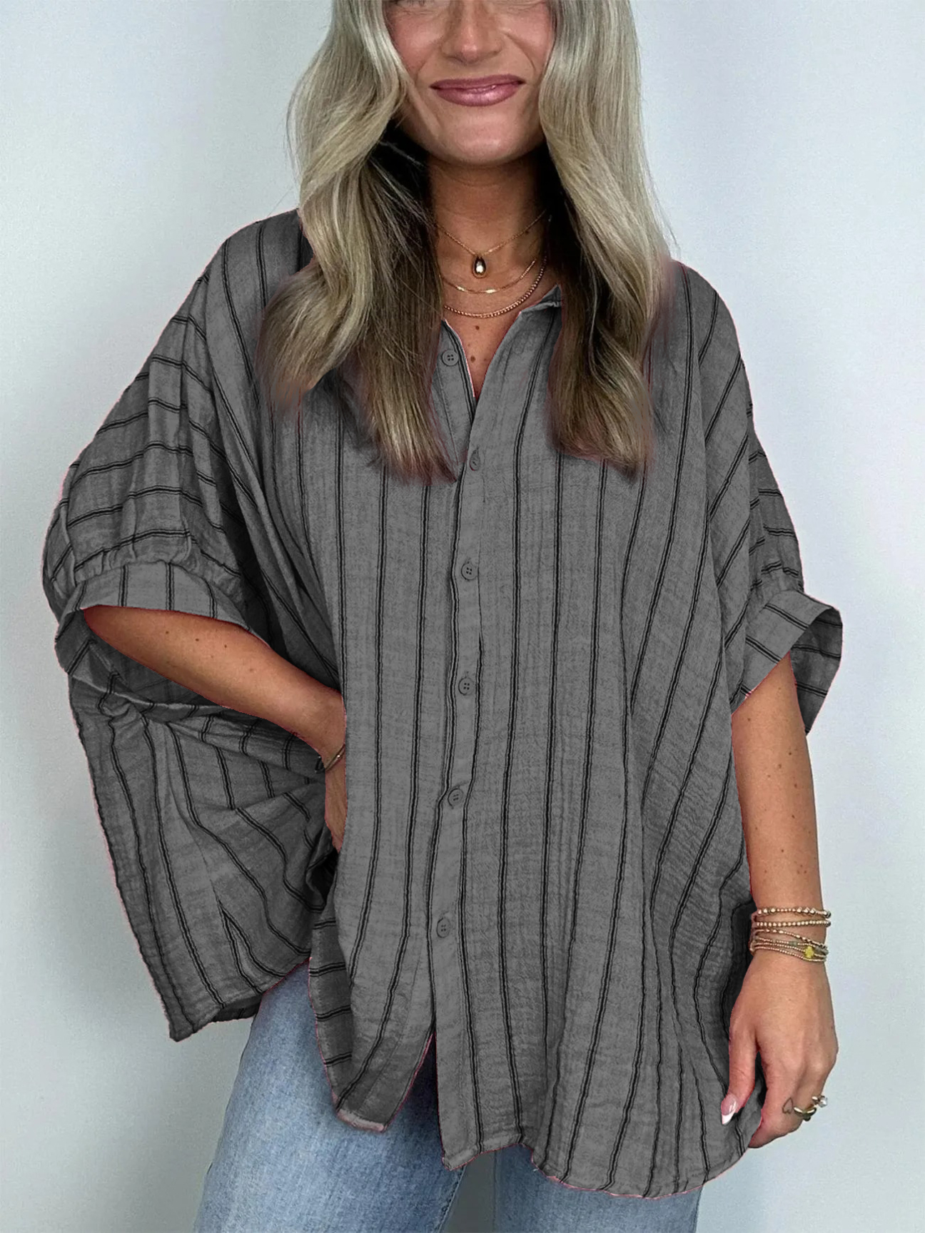 GiulioCaruso Oversized Gestreepte Button Down Top