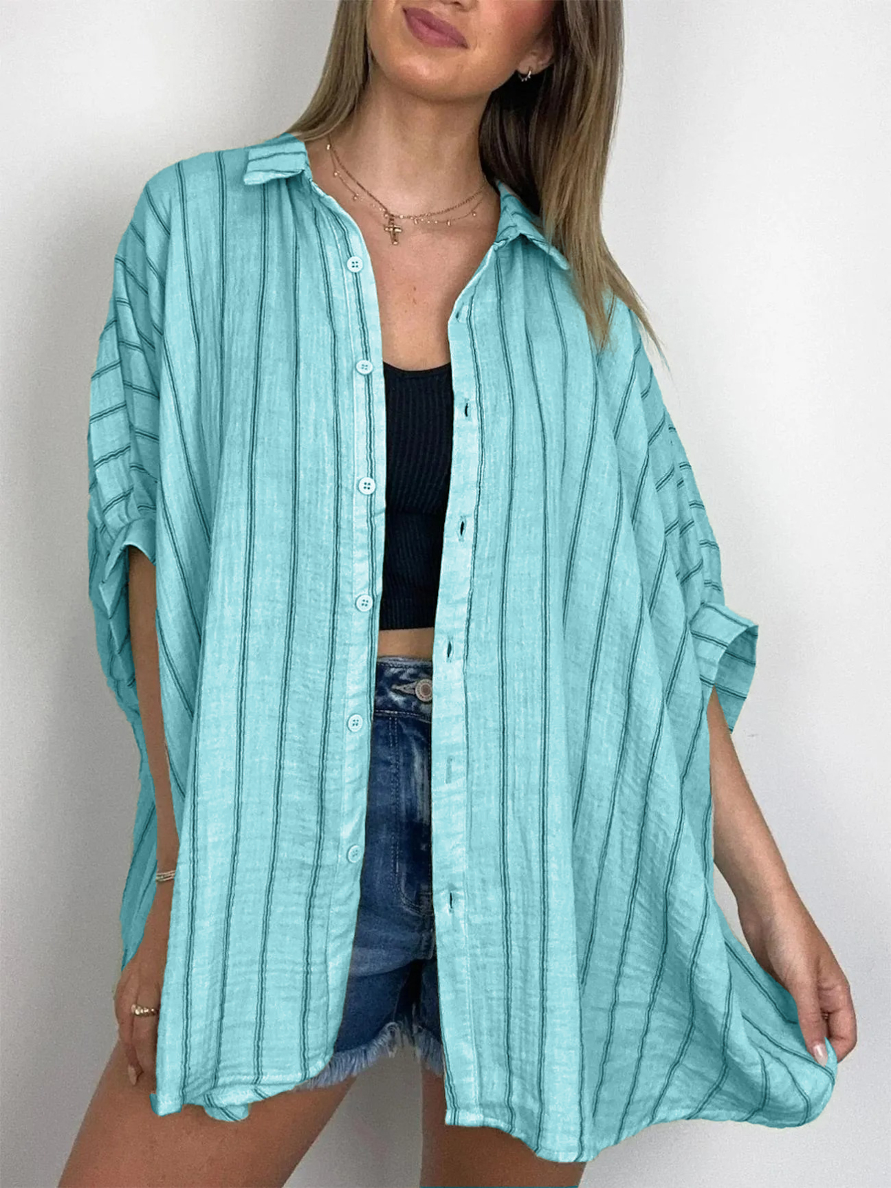 GiulioCaruso Oversized Gestreepte Button Down Top