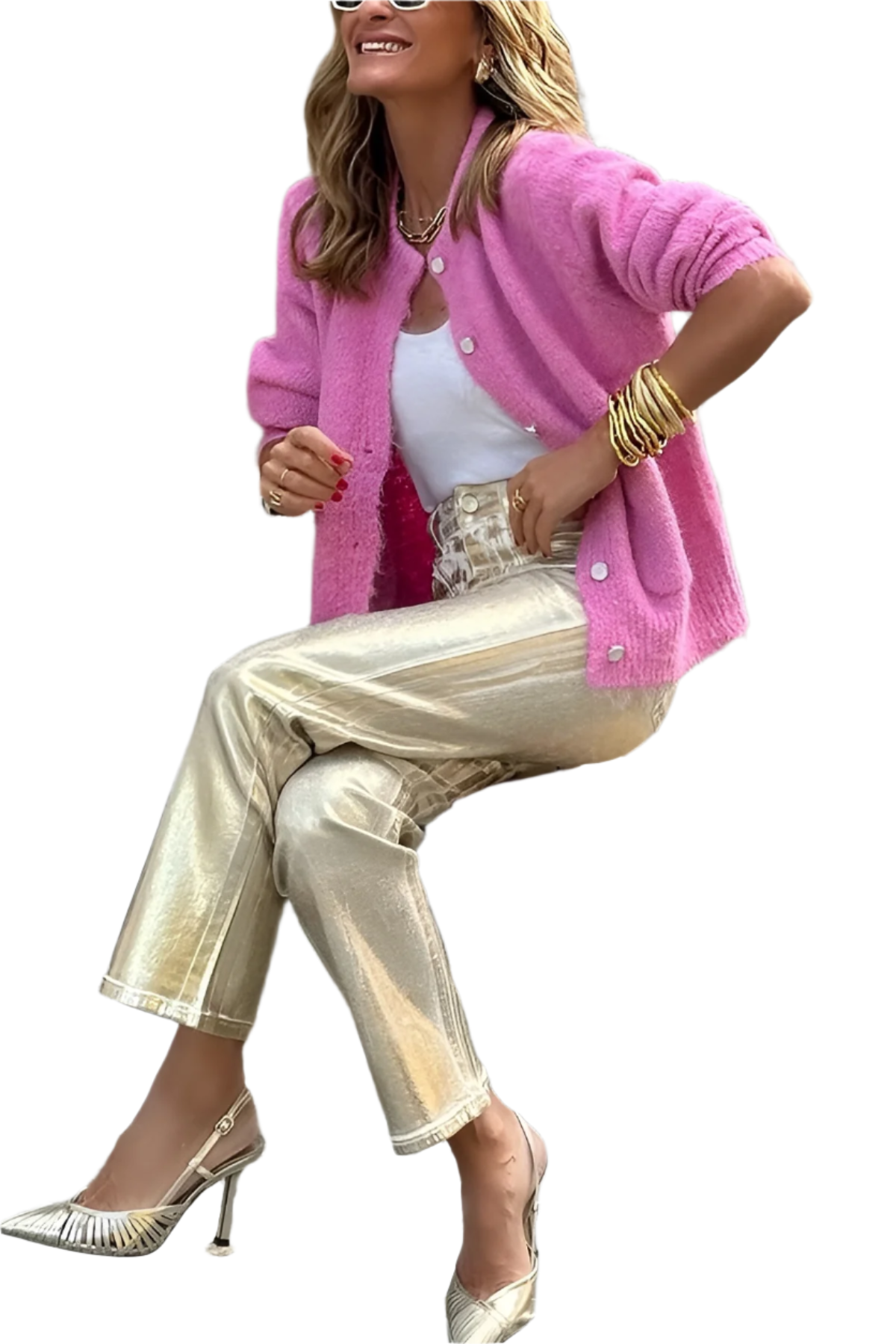 Sofia – Gebreid Roze Damesvest met Losse Pasvorm