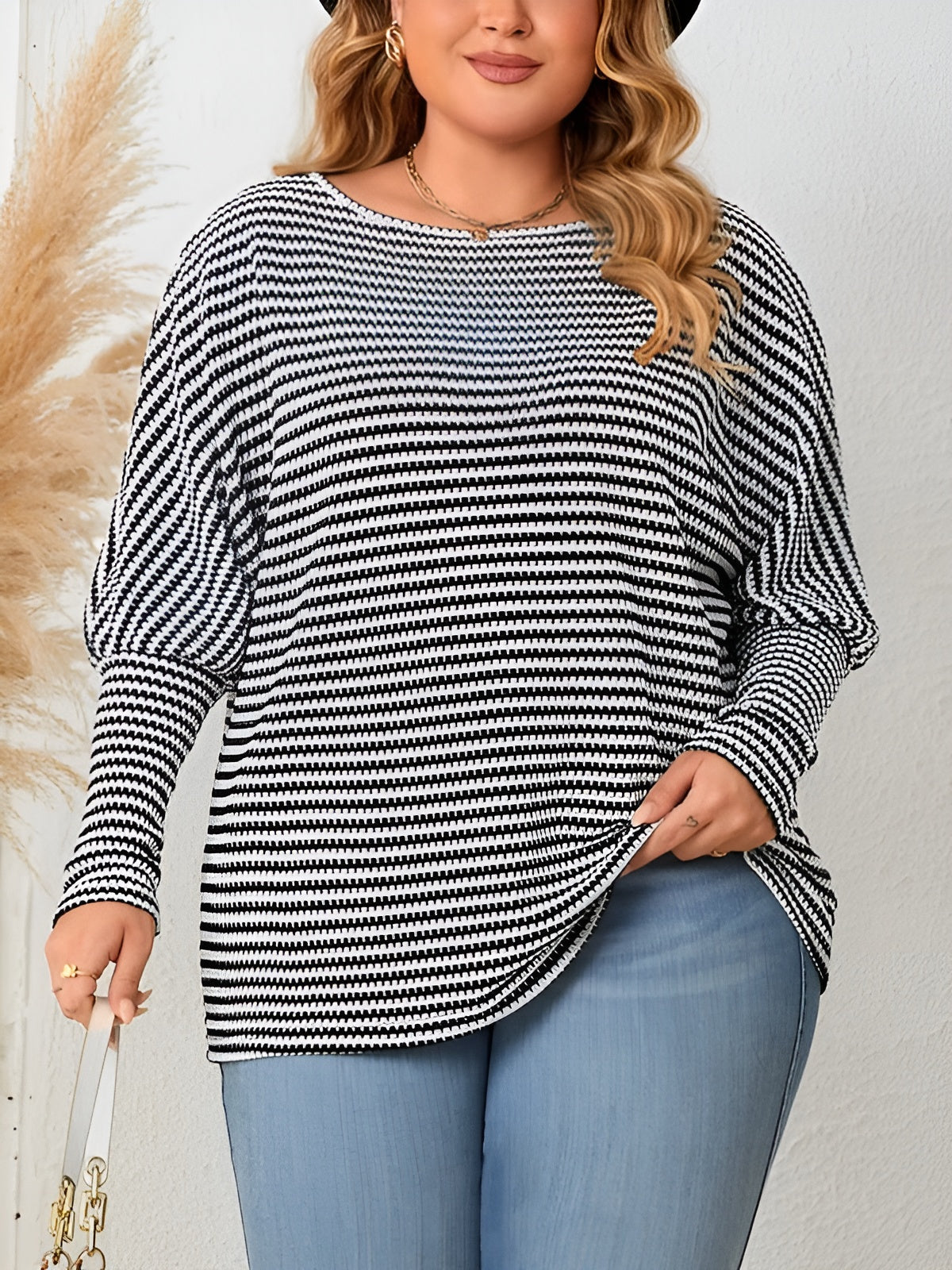Isabella – Gestreepte Plus Size Dames Top met Raglanmouw