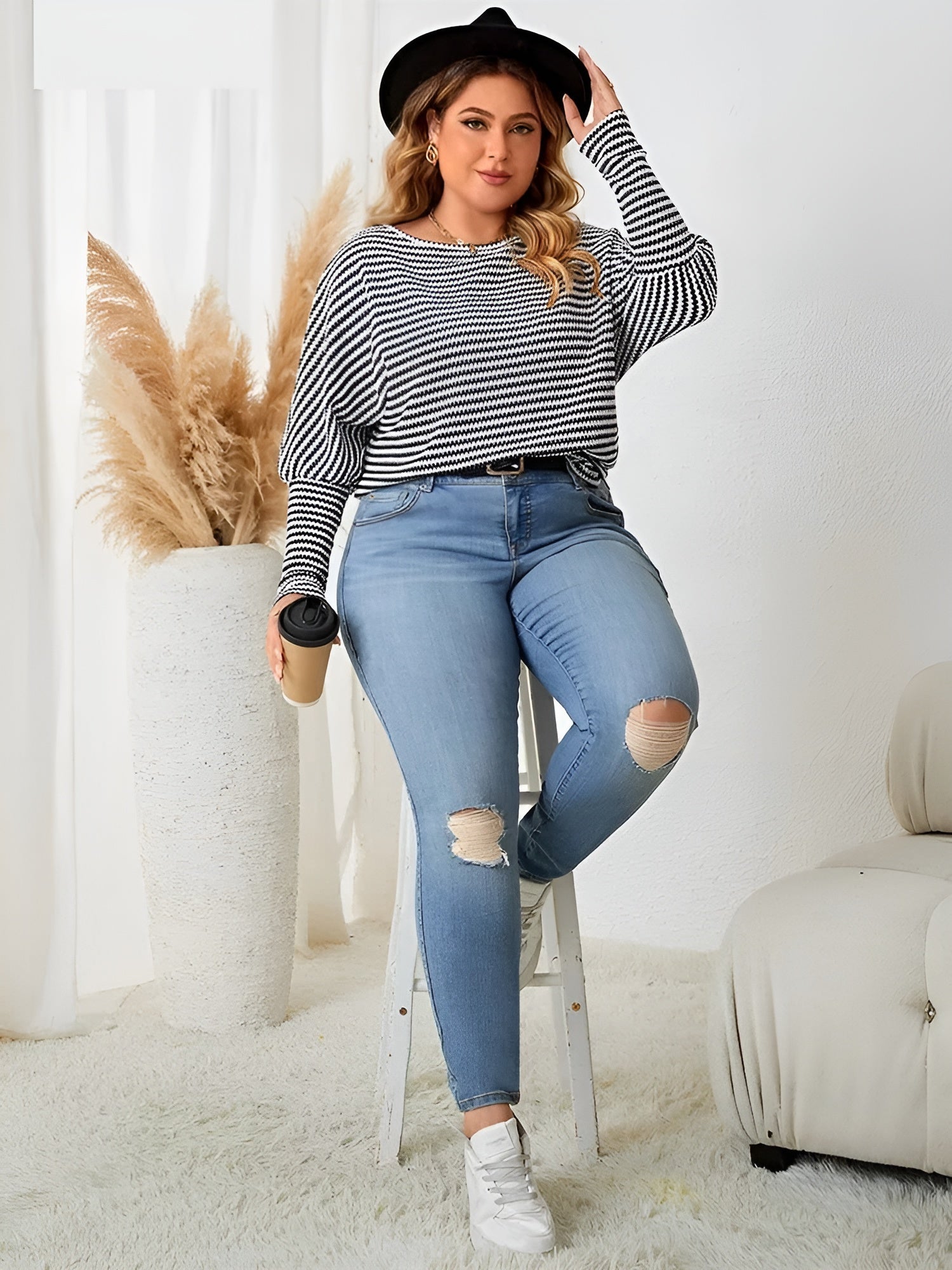 Isabella – Gestreepte Plus Size Dames Top met Raglanmouw