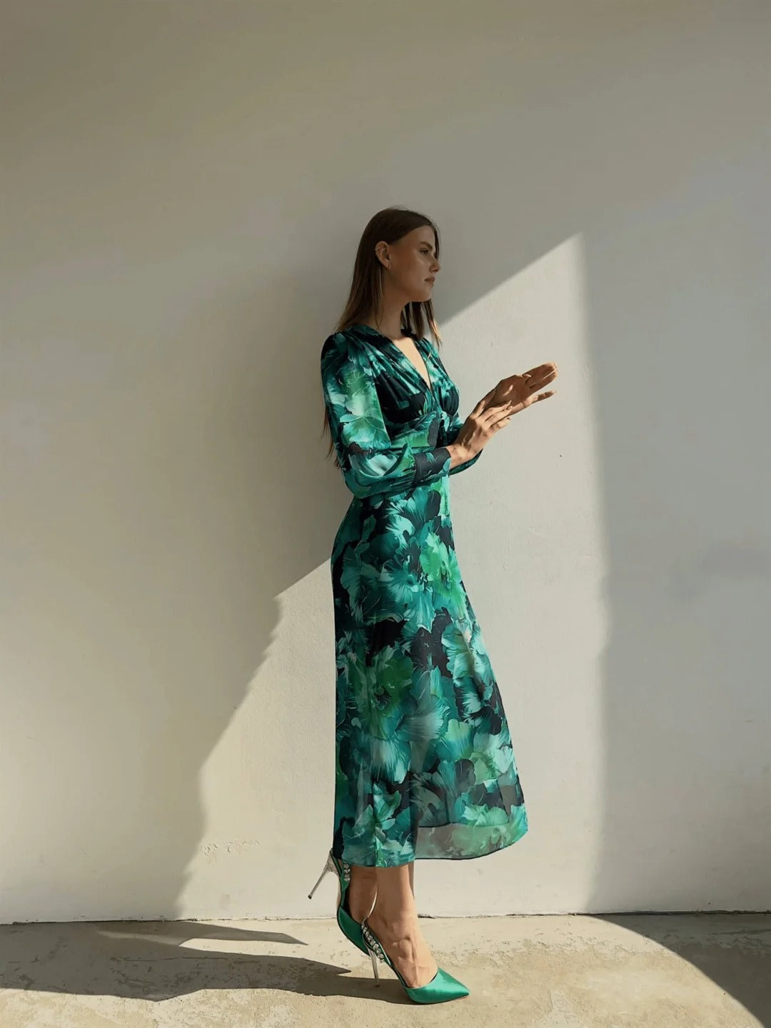 GiaZaffi™ Emerald Maxi Dress met lange mouwen