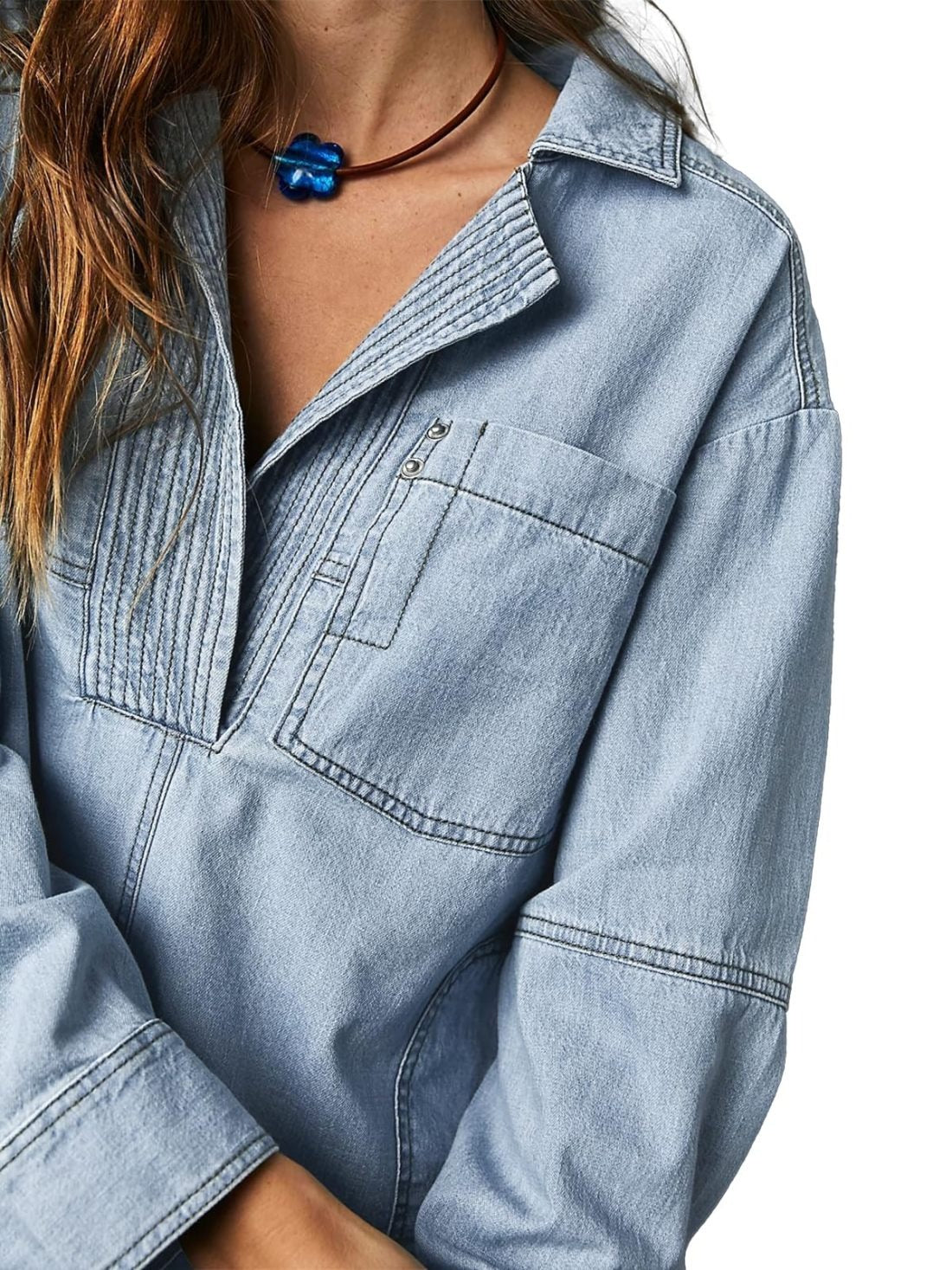 AlessiaVerdi Damesshirt Denim V-Hals Pullover