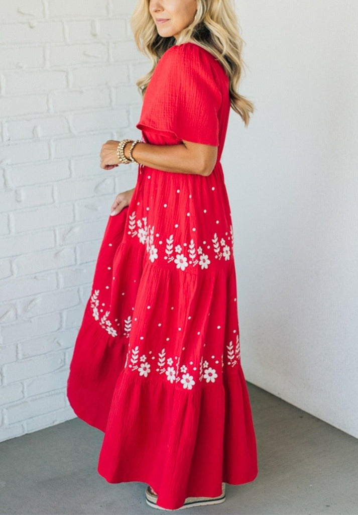ClaudiaFontana Vrouwen V-Hals Boho Maxi Jurk