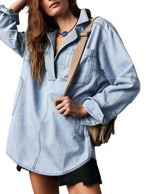 AlessiaVerdi Damesshirt Denim V-Hals Pullover