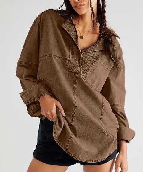 AlessiaVerdi Damesshirt Denim V-Hals Pullover