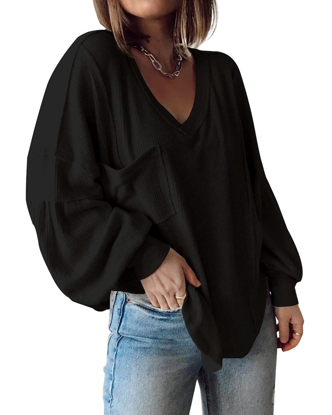 ElenaCarli V Hals Losse Ballonmouw Top