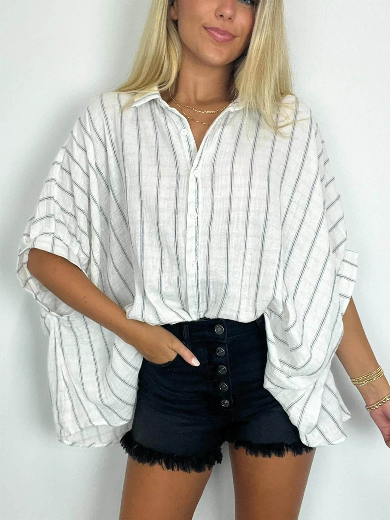 GiulioCaruso Oversized Gestreepte Button Down Top