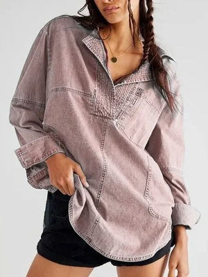 AlessiaVerdi Damesshirt Denim V-Hals Pullover