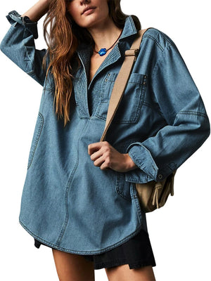 AlessiaVerdi Damesshirt Denim V-Hals Pullover
