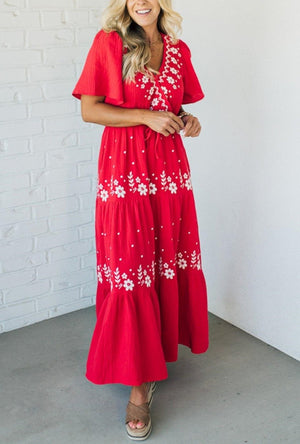 ClaudiaFontana Vrouwen V-Hals Boho Maxi Jurk