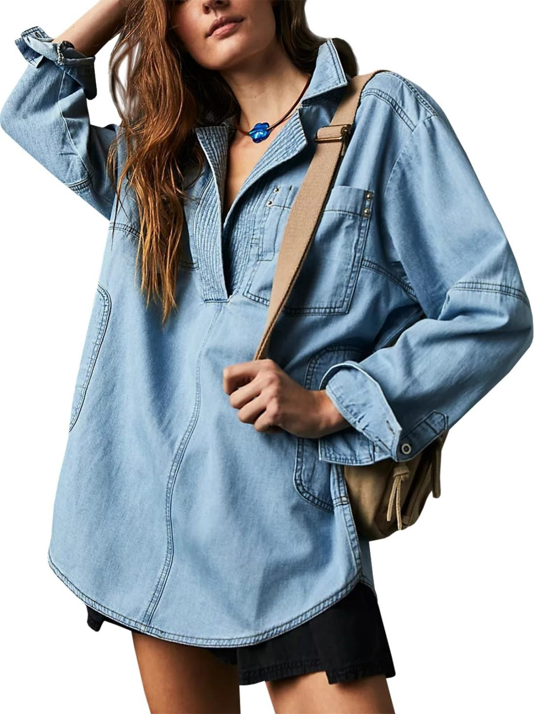 AlessiaVerdi Damesshirt Denim V-Hals Pullover
