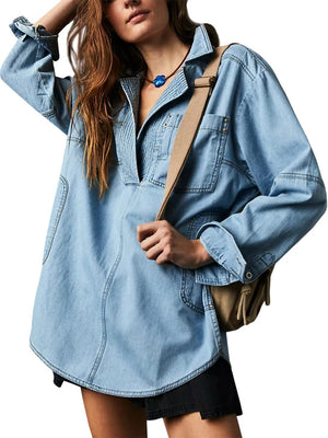 AlessiaVerdi Damesshirt Denim V-Hals Pullover