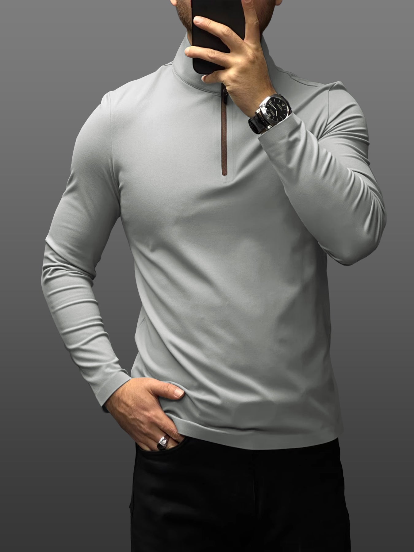Francesco Miglia™ - Half zip mock neck tee