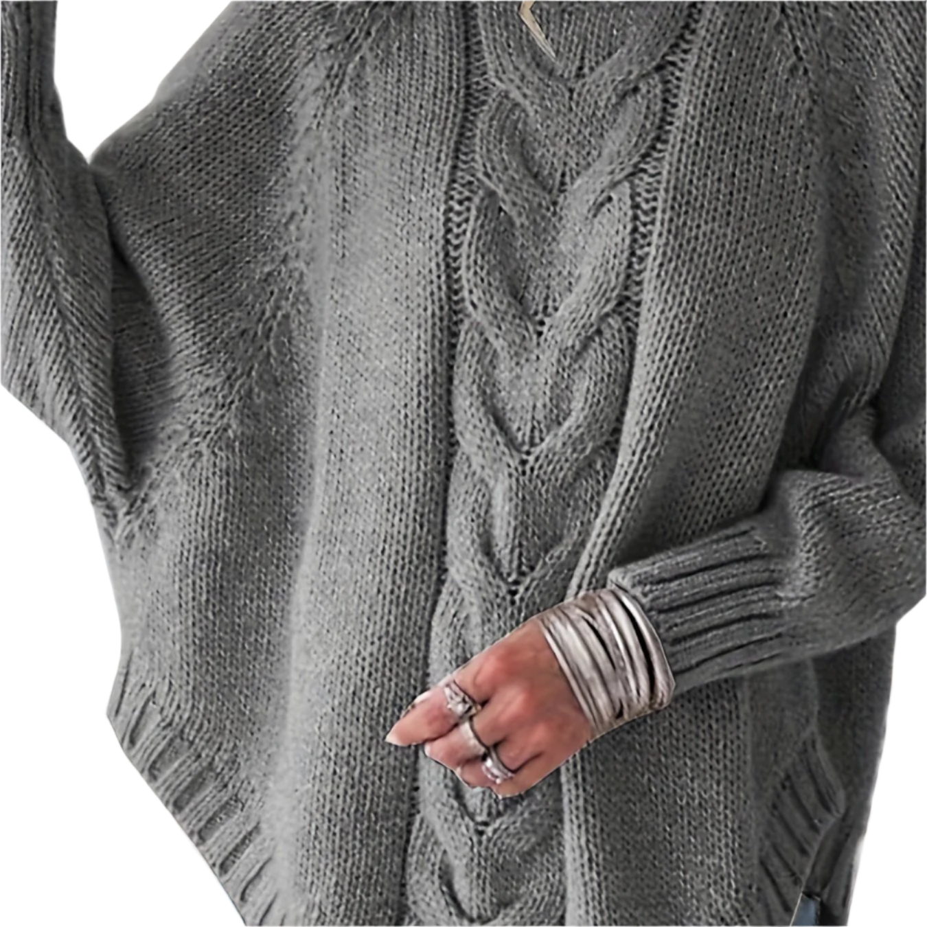 Chiara – Gebreide Damestrui met Vleermuismouwen en Gebogen Zoom