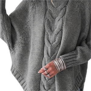 Chiara – Gebreide Damestrui met Vleermuismouwen en Gebogen Zoom